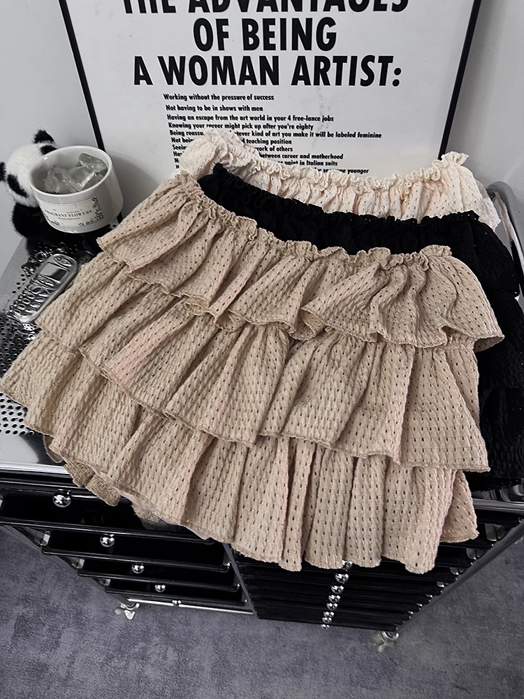 

Корейская юбка с высокой талией и открытыми рюшами по подолу, дизайн торта, женская зимняя модная утягивающая юбка, антилегкая