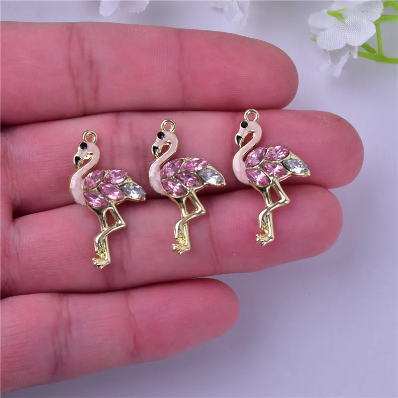 10pcs 16*30mm  Pink Flamigo Enamel Metal Charms Earring  Bracelet DIY Jewelry  Making