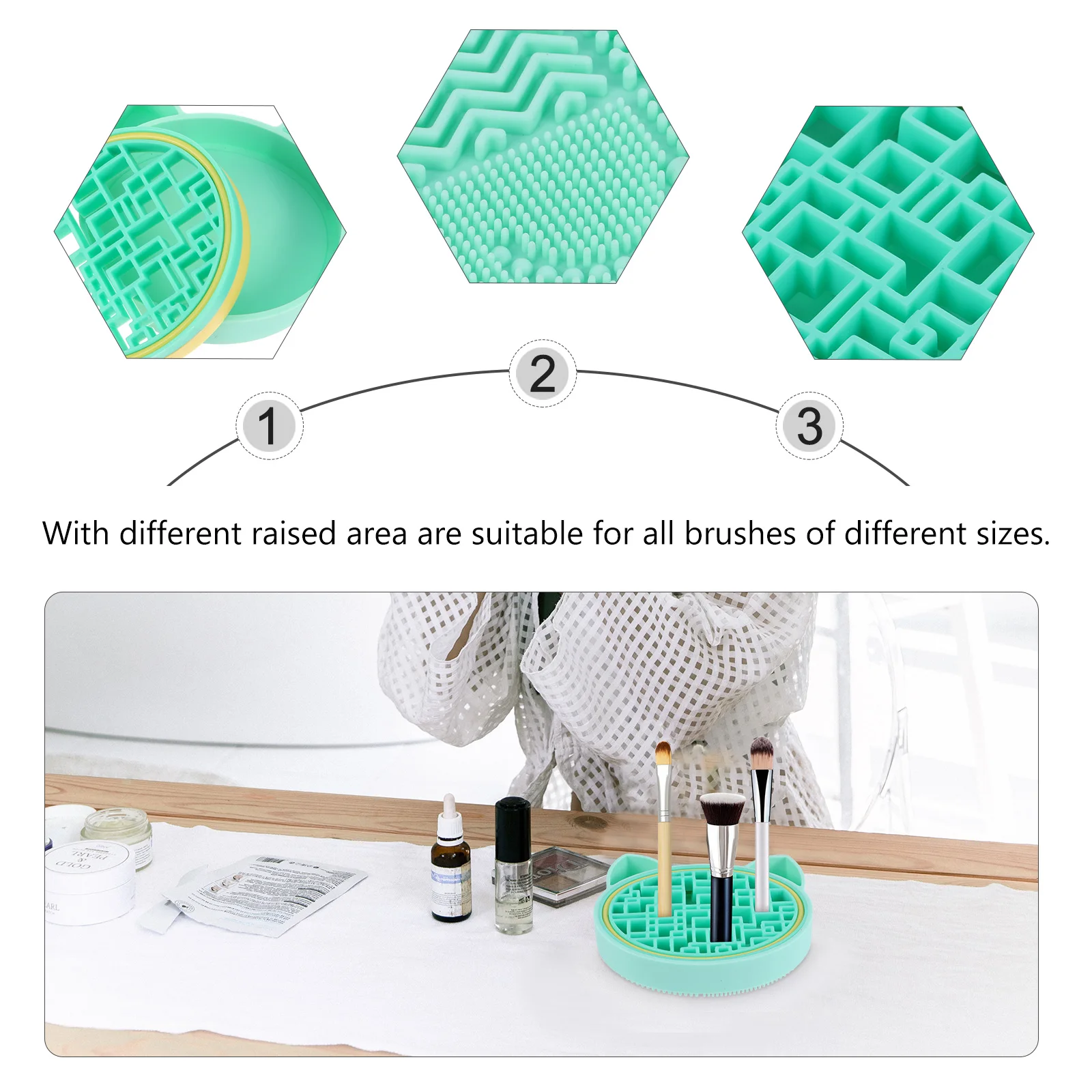 

2pcs Makeup Brush Cleaning Box Silicone Scrubber Mat Pad Drying Rack Holder 2 in 1 Design for Residue Dirt Grease Removal