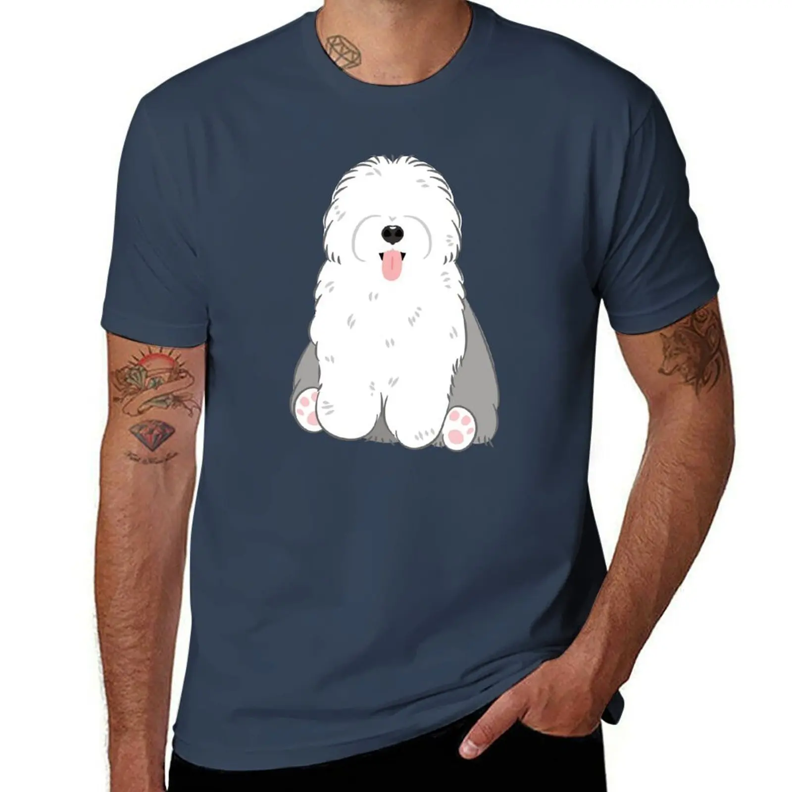 

LOVE Old English Sheepdog - Gray and White 1 T-Shirt Daily Wear Plain Short Sleeve Shirt