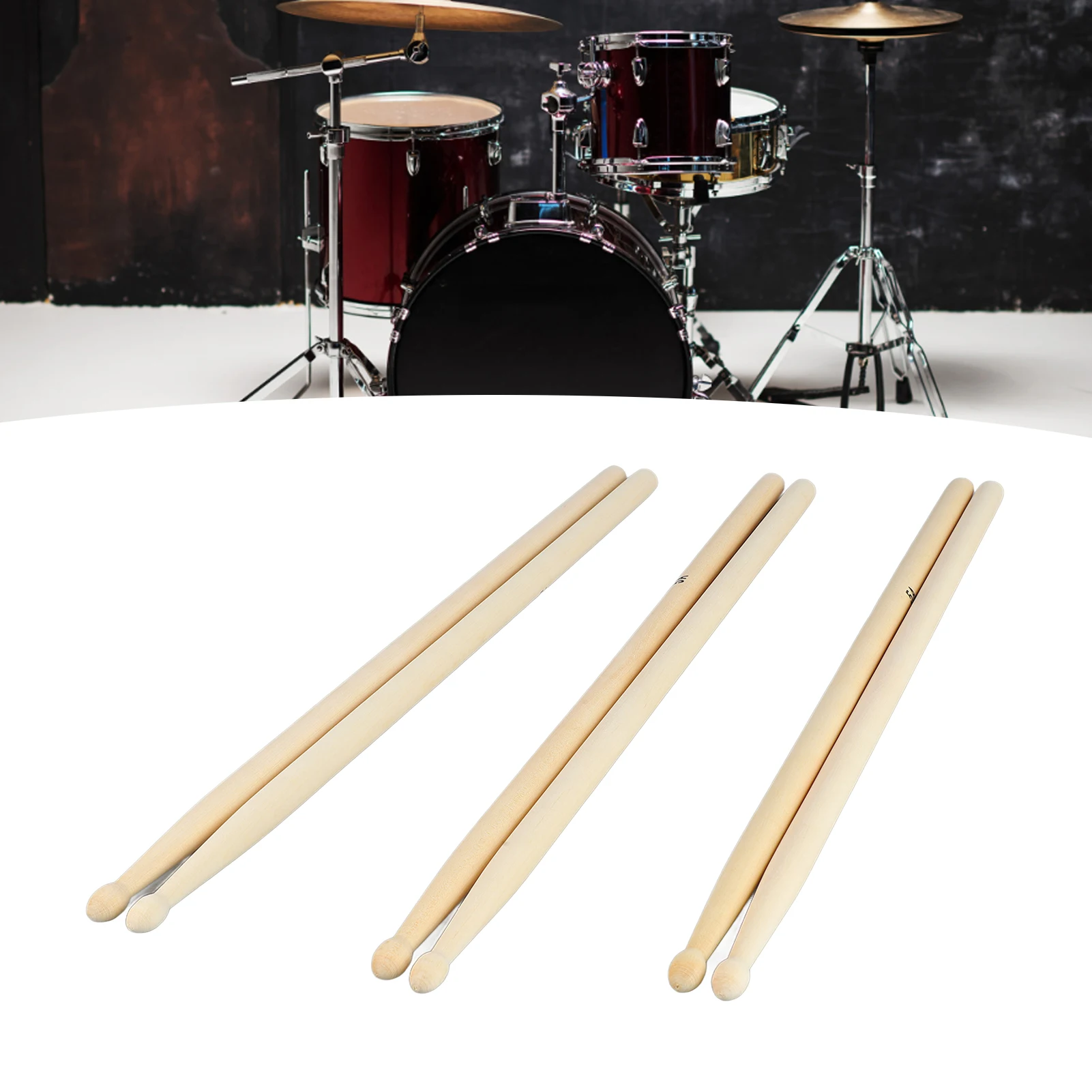 Picture 6: 3 Pairs 5A Drumstick Sturdy Solid Wood Anti Slip Comfortable Grip Drum Stick Portable Easy Using for Performance Practice