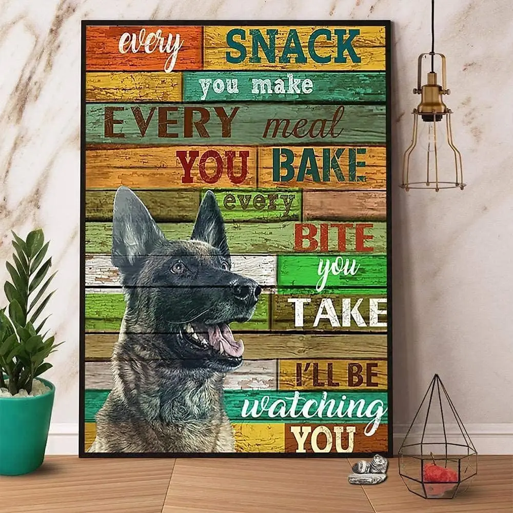 Krouterebs Belgian Malinois I;ll Be Watching You Metal Tin Sign Iron Painting Plaque Novelty Parlor Home Restaurant Kitchen Cele
