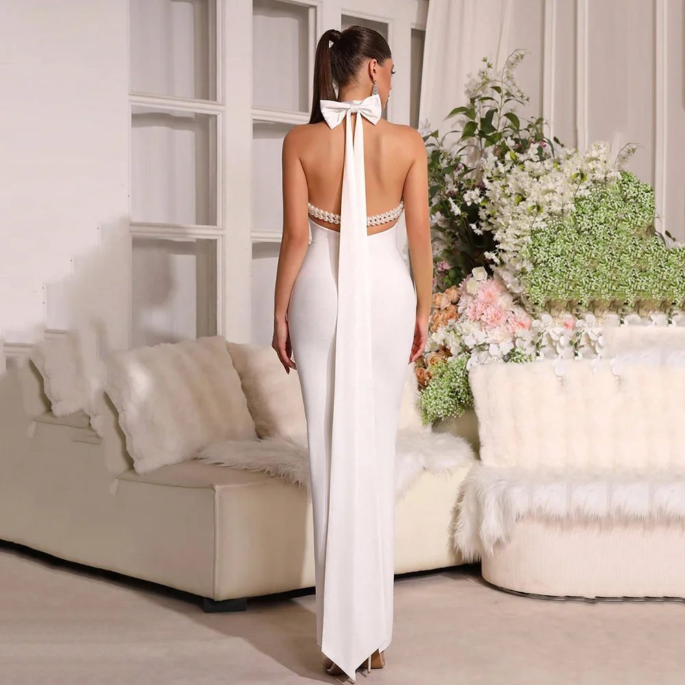 

Экзотическое вечернее платье без бретелек с бисером, сексуальное модное платье для вечеринок, свадеб и балов, длинное облегающее платье-бодикон с завышенной талией, вязаное платье