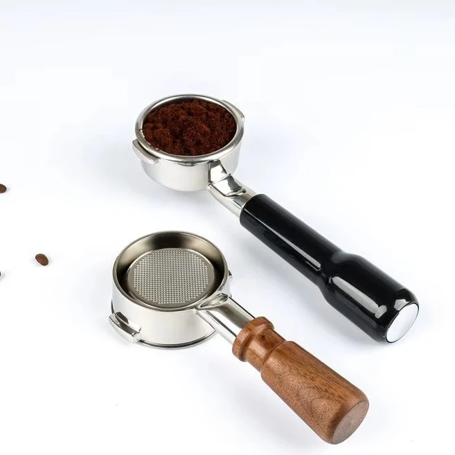 Best Coffee Machine Filter Holder Porter Filter with Wooden Handle Binaural Bottomless Filter Handle Coffee Espresso Accessories