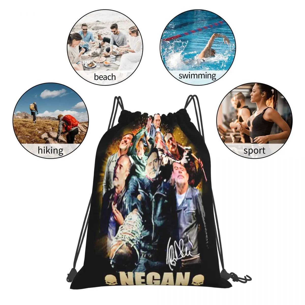 Negan signature walking dead aesthetic Chinese style random drawstring bag backpack summer cartoon men's schoolbag small cloth