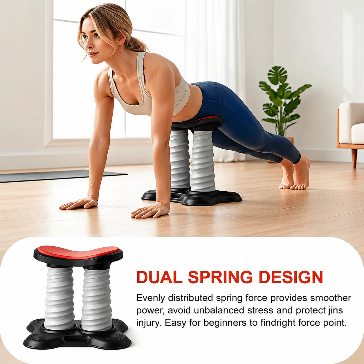 Upgraded Dual Column Spring Loaded Push Up Bars, Rebound Push Up Handles with Wide Stable Base, Chest Shoulder Strength Training