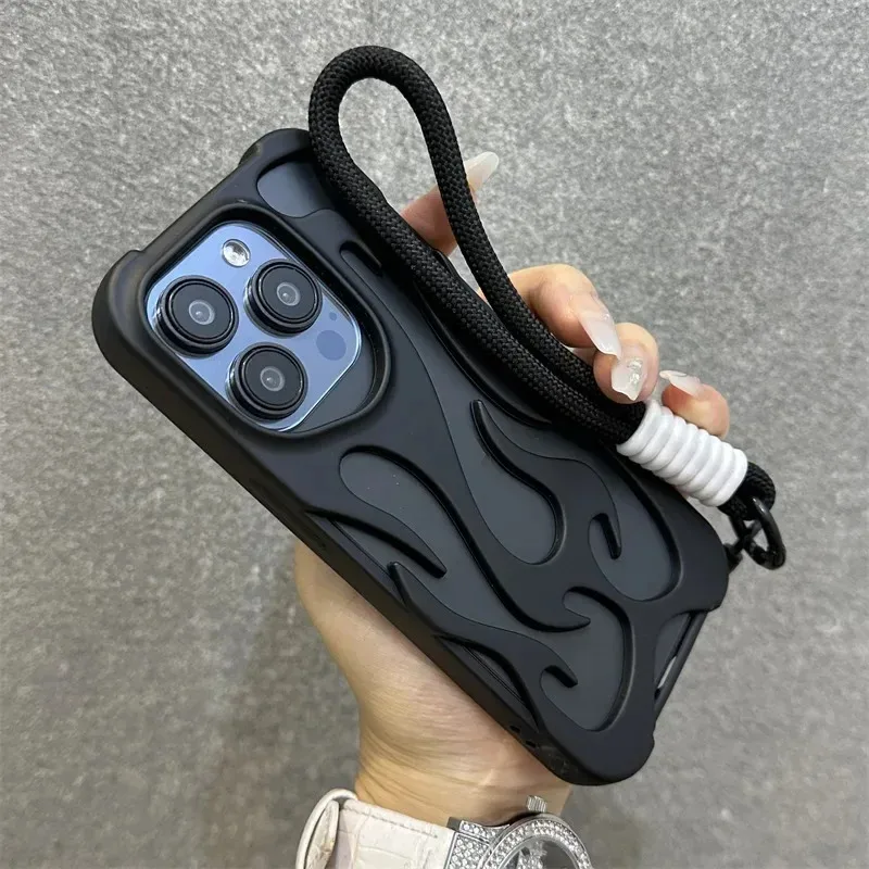 

Hollow Heat Dissipation 3D Flame Phone Case for iPhone 17 Pro Max 15 14 13 12 11 16 Pro Max Plus Fashion With Wrist band Cover