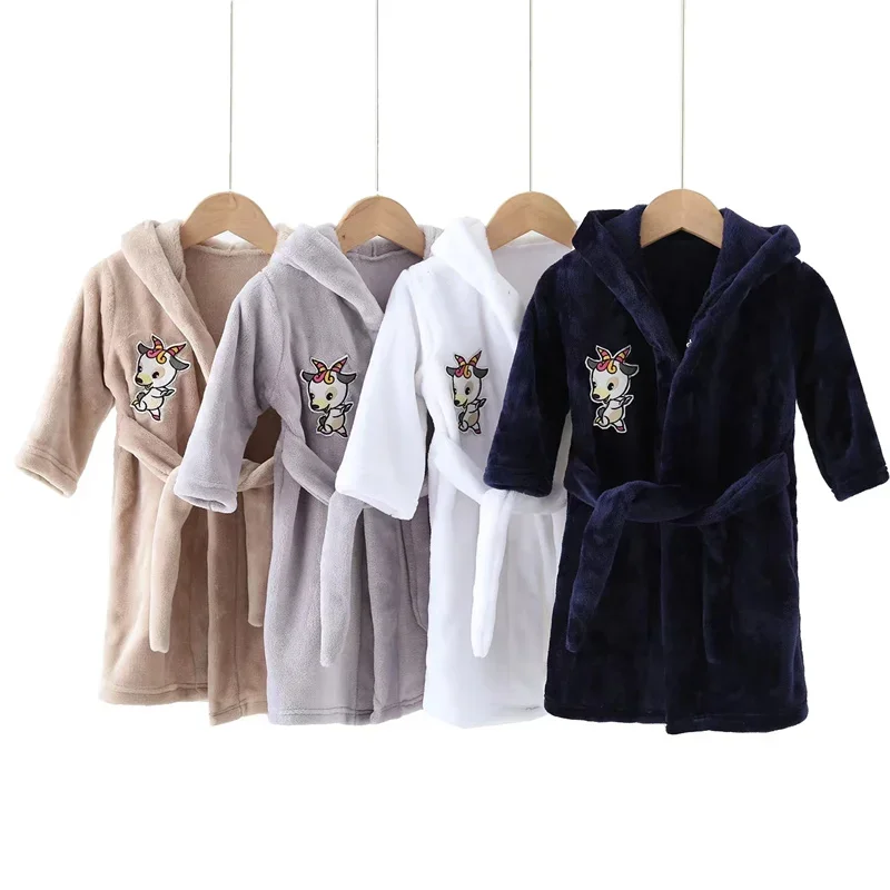 

Spring Autumn Baby Kids Robes Hooded Bathrobe Boys Girls Pajamas Cartoon Animals Winter Boys Sleepwear Bathrobe Girls Clothing