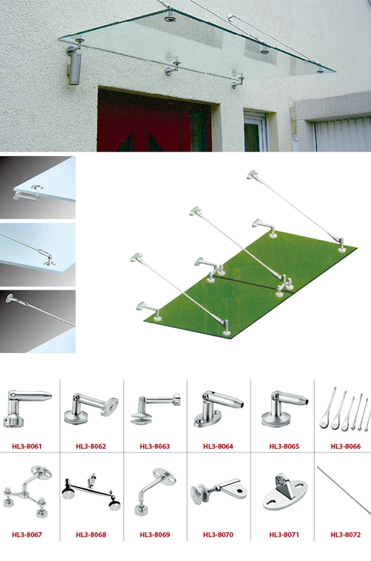 Drzwi wejściowe szklany baldachim platforma markiza osłona przeciwdeszczowa akcesoria systemowe stal nierdzewna 304 316, okucia konstrukcyjne osłona