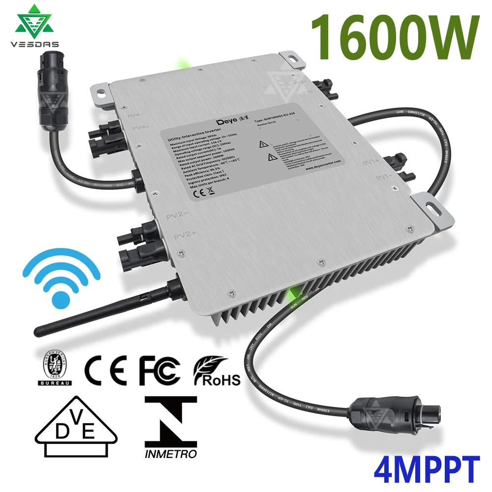 1600WG3 Deye Grid Tie Solar Inverter With Limiter 4MPPT IP67 Built-In WIFI, Approved INMETRO VDE IEC,Connected 350 To 400W PV