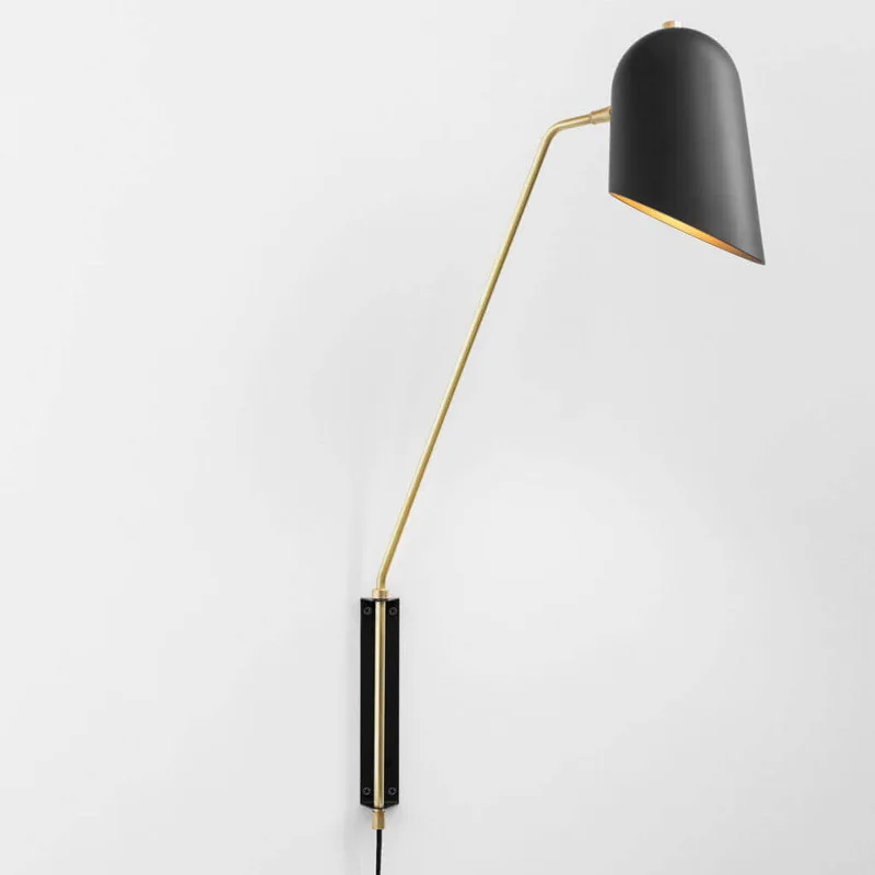 Postmodern Black Shade American Simple Bedside Reading Wall Lamp for Model Room Decoration