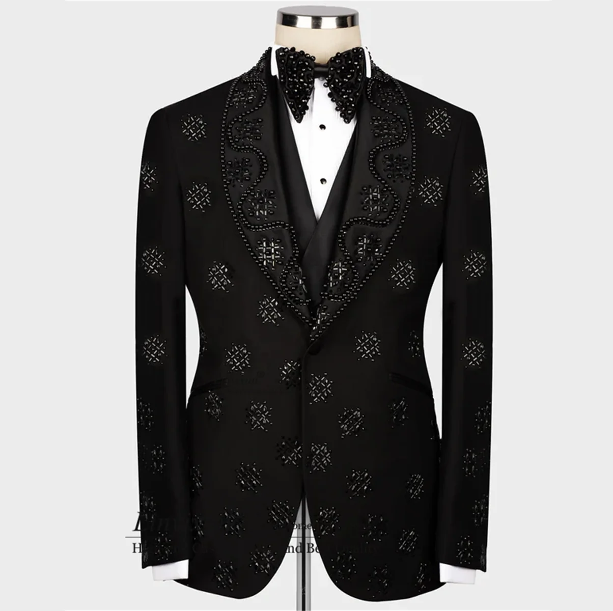 Gentleman Beaded Wedding Suits For Men Male Prom Blazers Outfits 3 Pieces Sets Groom Tuxedos Slim trajes elegante para hombres