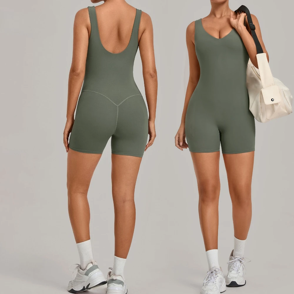 Gym Workout Sportswear Women's U-neck Back Yoga Jumpsuit Sets All-in-one Tight Sports Bodysuit Sleeveless Running Fitness Suit