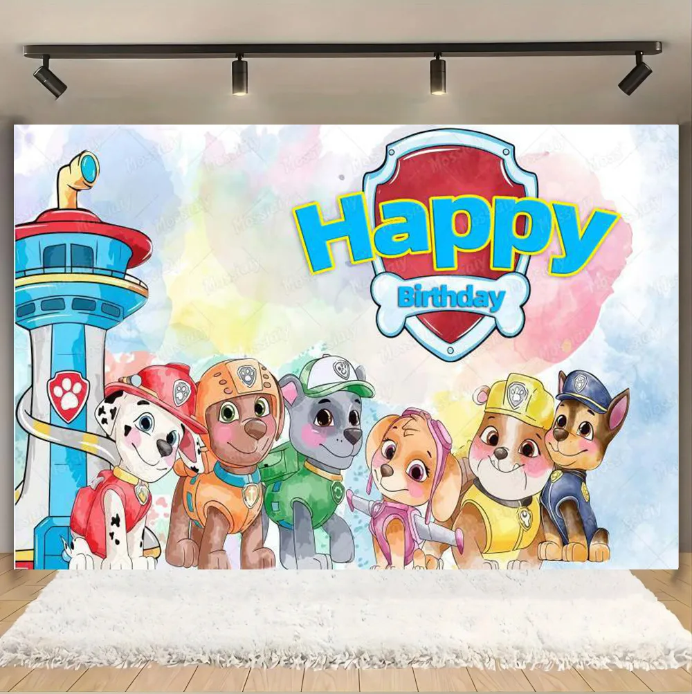 Brave Dog Anime PAW Patrol Children\'s Birthday Party Decoration Photography Baby Bath Cake Smashing Background