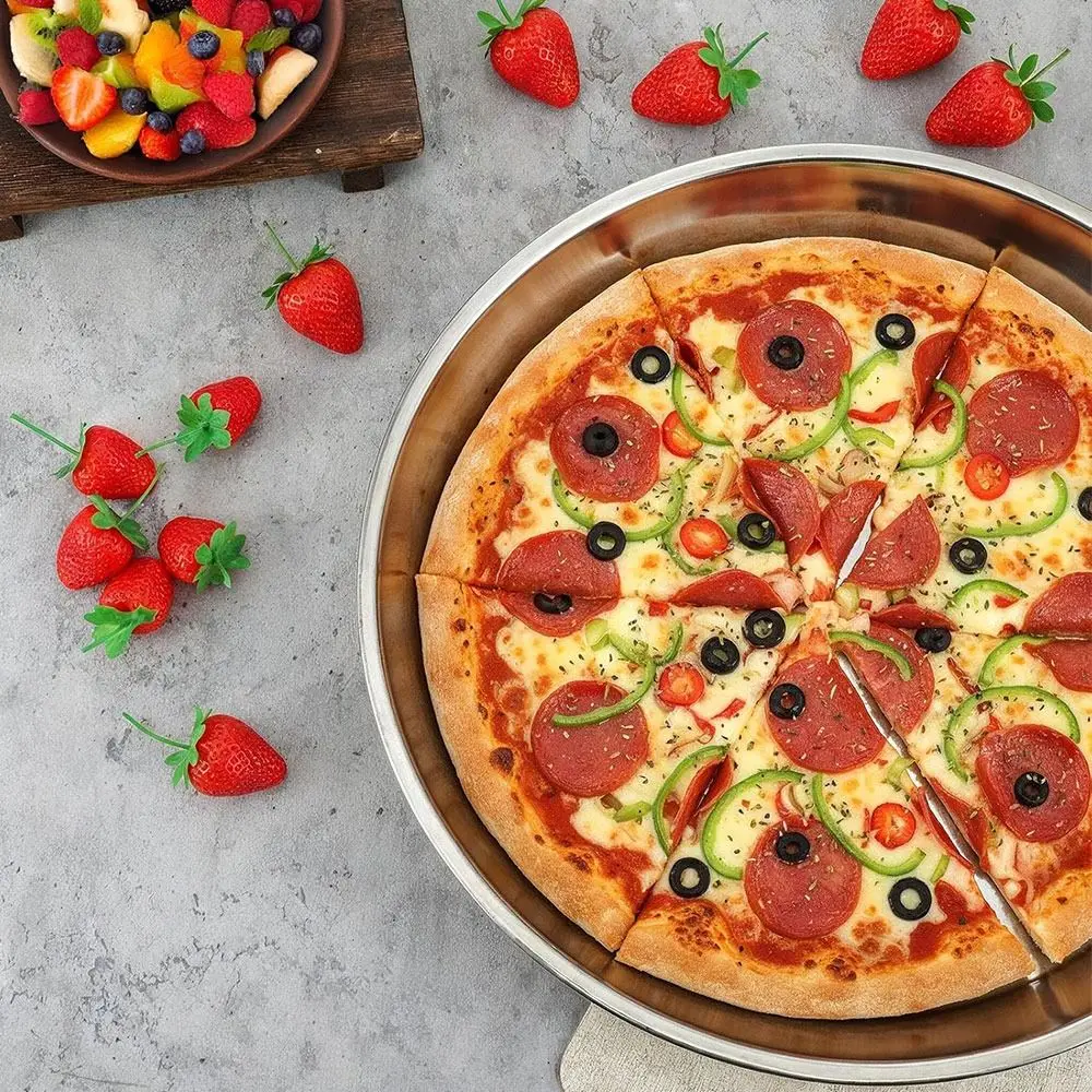 New Round Baking Tray Even Heating Non-stick Pizza Baking Pan Aluminum Alloy Bread Cake Tray