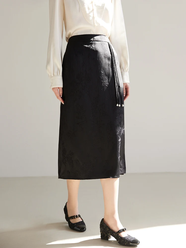 DUSHU Relief Jacquard New Chinese Half Skirt Spring 2024 New Heavy Industry Jacquard Slimming Chinese Style Half Skirt