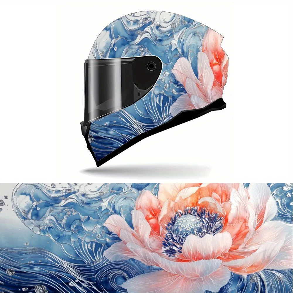 

Blue Wave Peony, Artistic Design, Elegant Art, Helmet Vinyl Wrap, Waterproof Removable Decals for Motorcycle Bike Helmets, Anti-