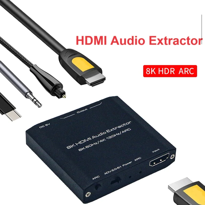 Imagem -05 - Conversor de Áudio Compatível com Hdmi Extrator Aux Spdif 8k 4k 120hz Hdr 10 Hlg Dolby Vision Atmos para Ps5 Xbox Amplificador Hdtv