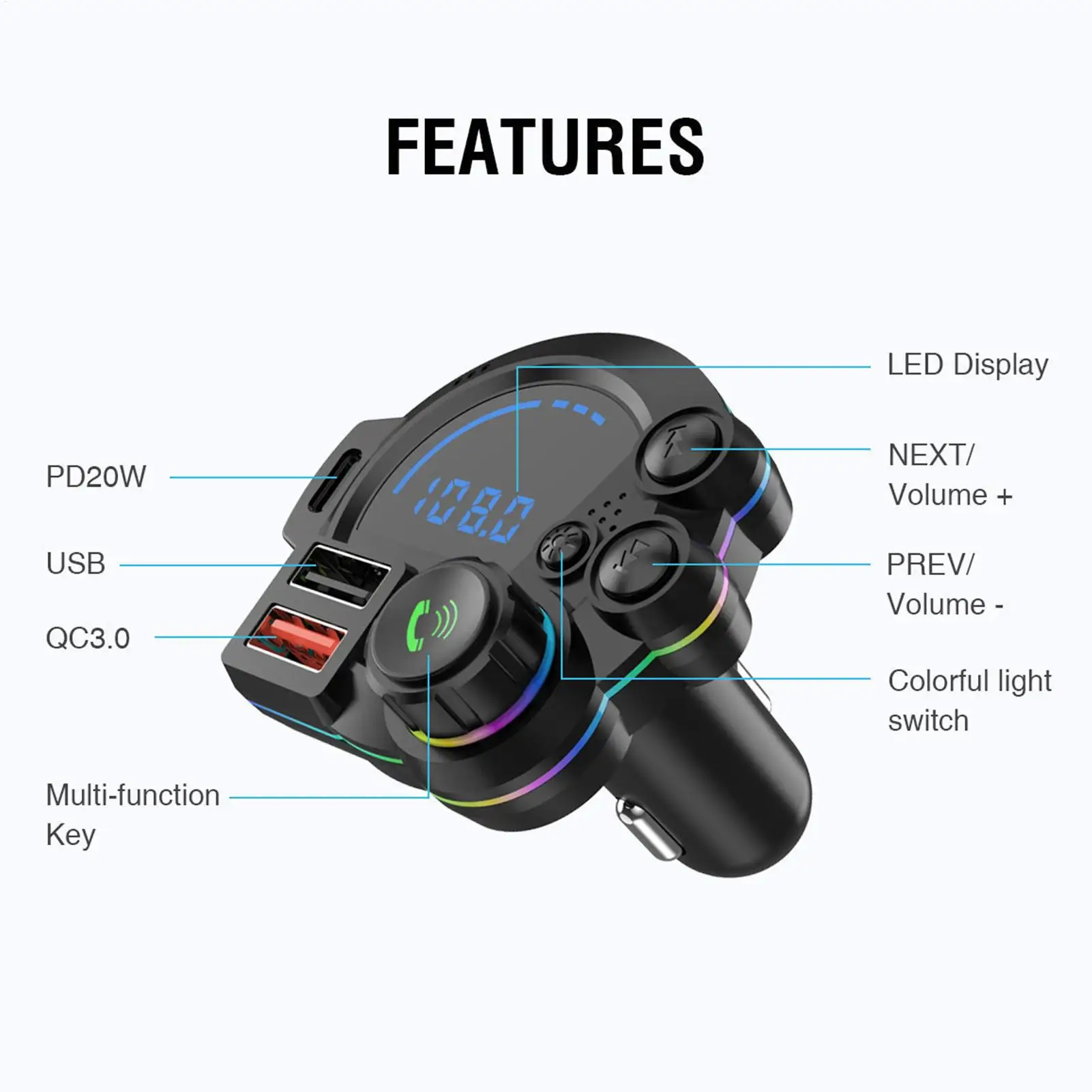 Car Radio Transmitter Plug-and-Play MP3 Player Fast Charging Wireless Calling Radio Adapter For Car For SUV Truck RV Sedan