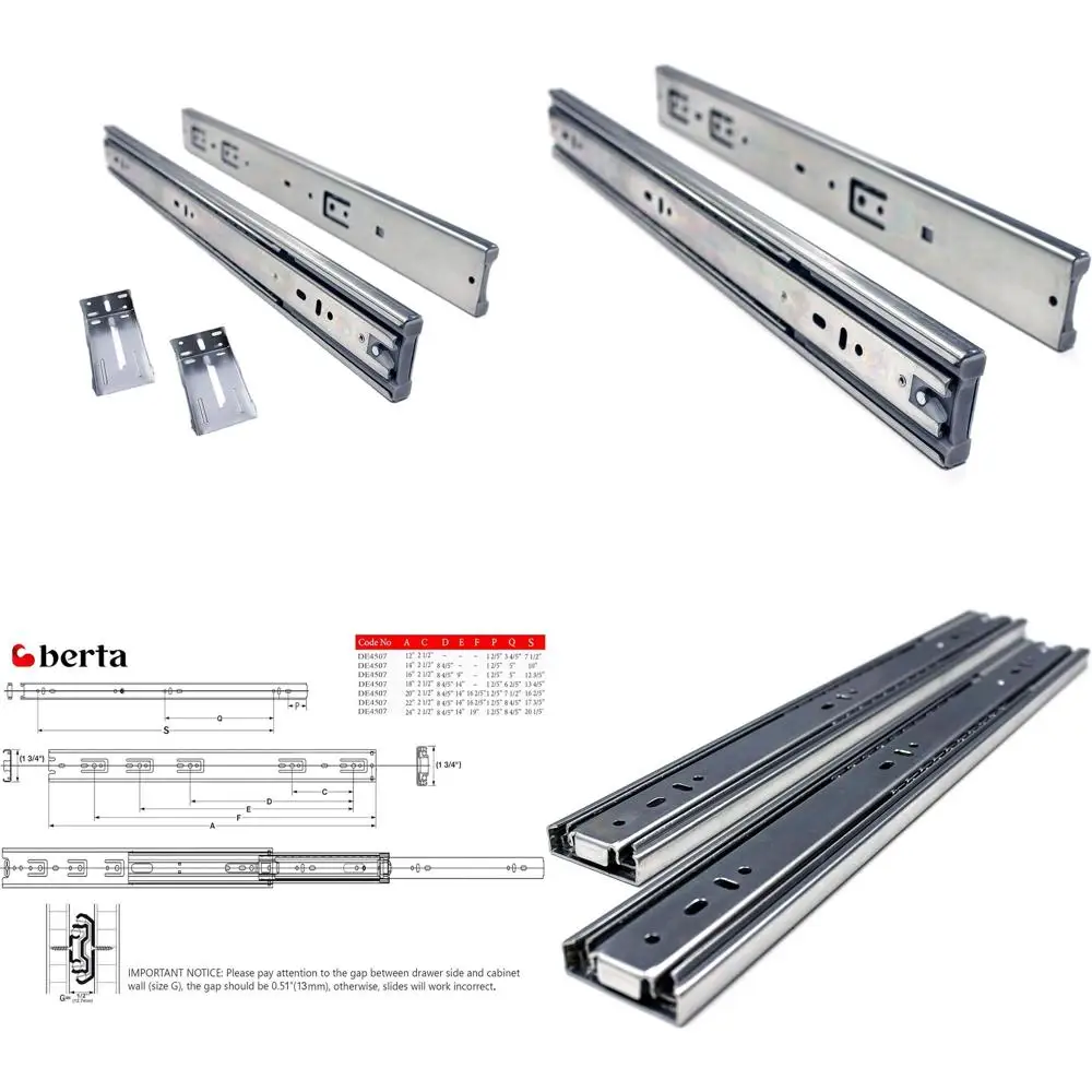 

16-дюймовые двусторонние выдвижные направляющие с шарикоподшипниками и задними кронштейнами, грузоподъемность 100 фунтов