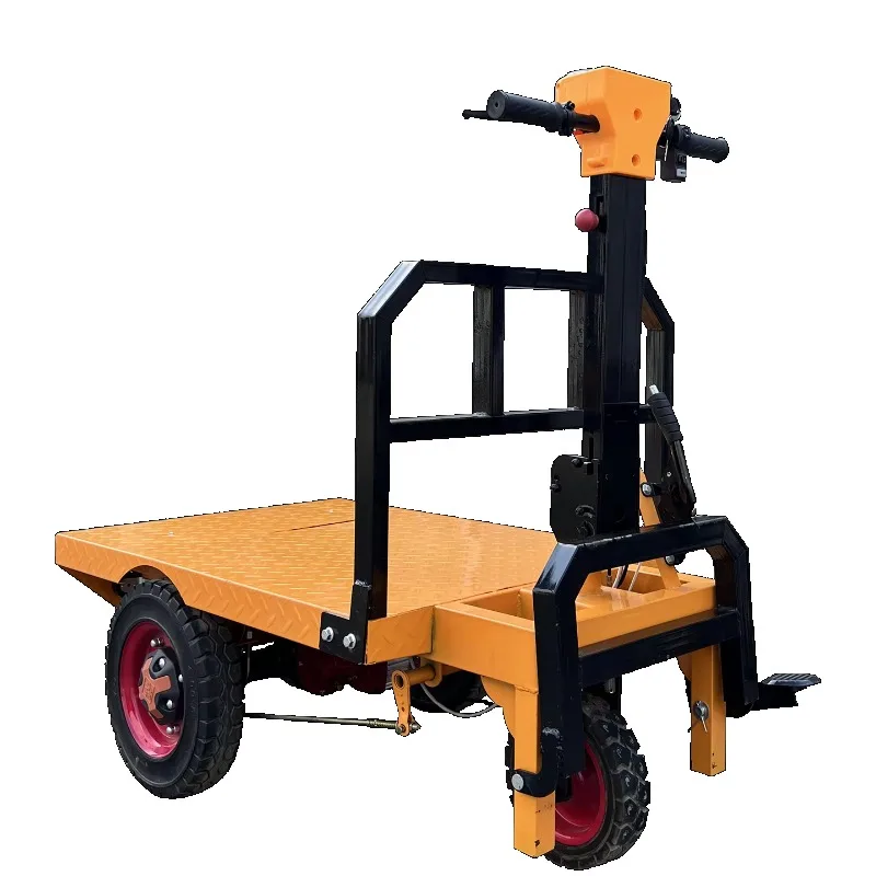 Electric Flatbed Transport Trolley Three-Wheel Construction Industrial Hand Cargo Cart