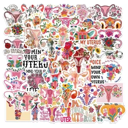 50pcs Feminism Uterus Flower Stickers For Laptop Luggage Scrapbooking Material Skateboard Motivational Sticker Craft Supplies