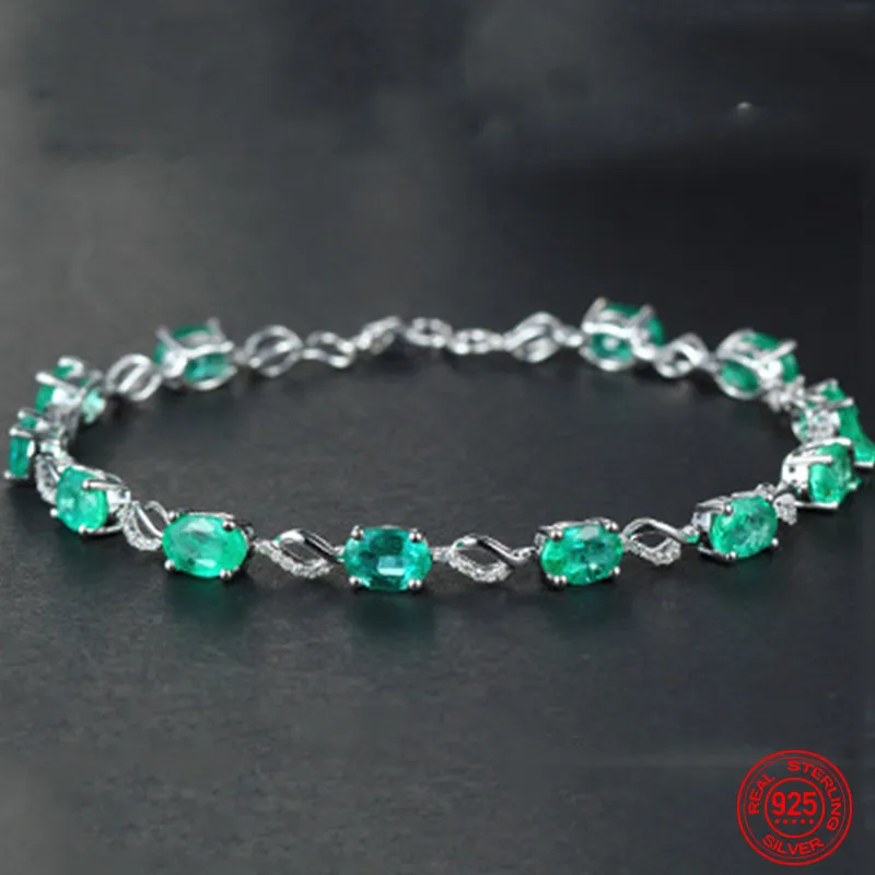 925 Sterling Silver Emerald Bracelet Chain For Women Fashion Jewelry Accessories