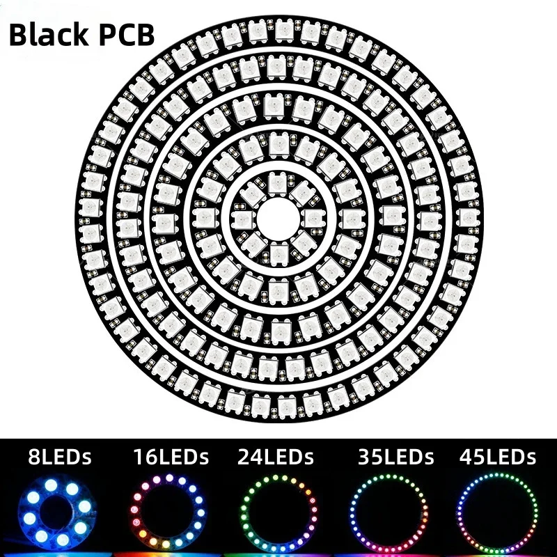 DC5V Ws2812 Led Pixel Ring Lampada ad anello LED a colori 8/16/24/35/45Led Pixel Lights Smart Ws2812b Modulo indirizzabile Cerchio di luce