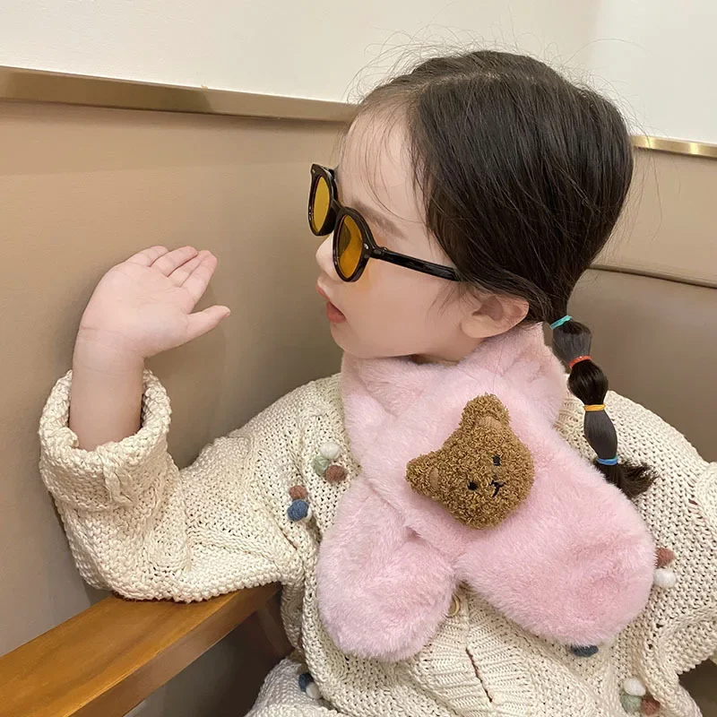 

Autumn Winter Soft Plush Children Scarf Cute Cartoon Girl Baby Thick Warm Scarf Outdoor Kids Neckerchief Baby Accessories