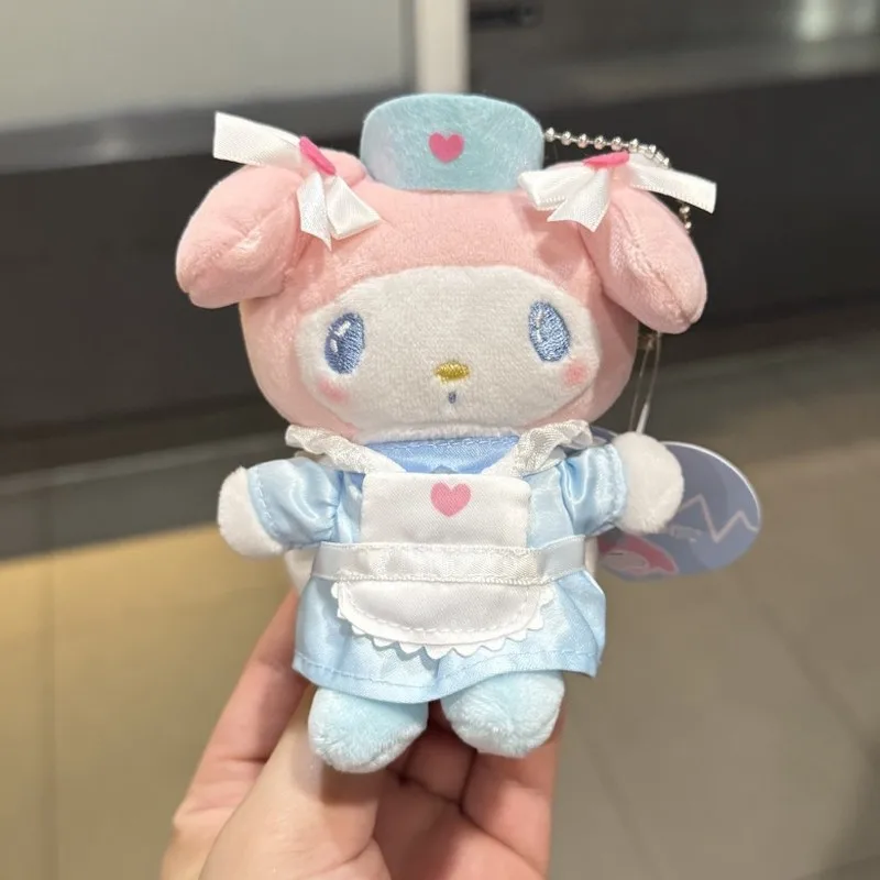 10CM Anime Hello Kitty My Melody Kuromi Cosplay Plush Doll Keychain Kawaii PP Cotton Stuffed Cartoon Pendant Gift