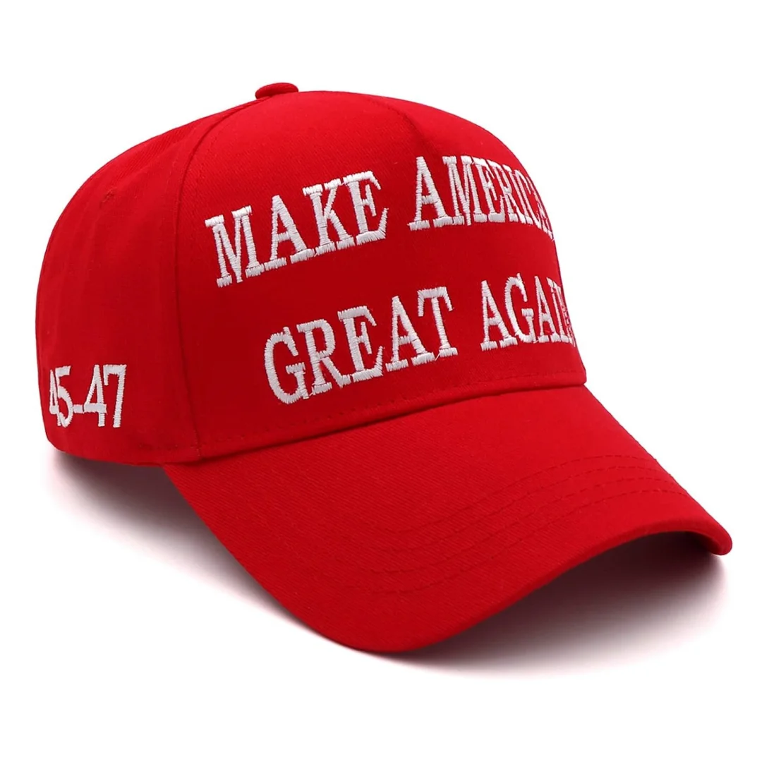 2pcs Hat 45-47 Hat Make America Great Again Donald Trump Slogan with USA Flag Embroidery Adjustable Baseball Cap