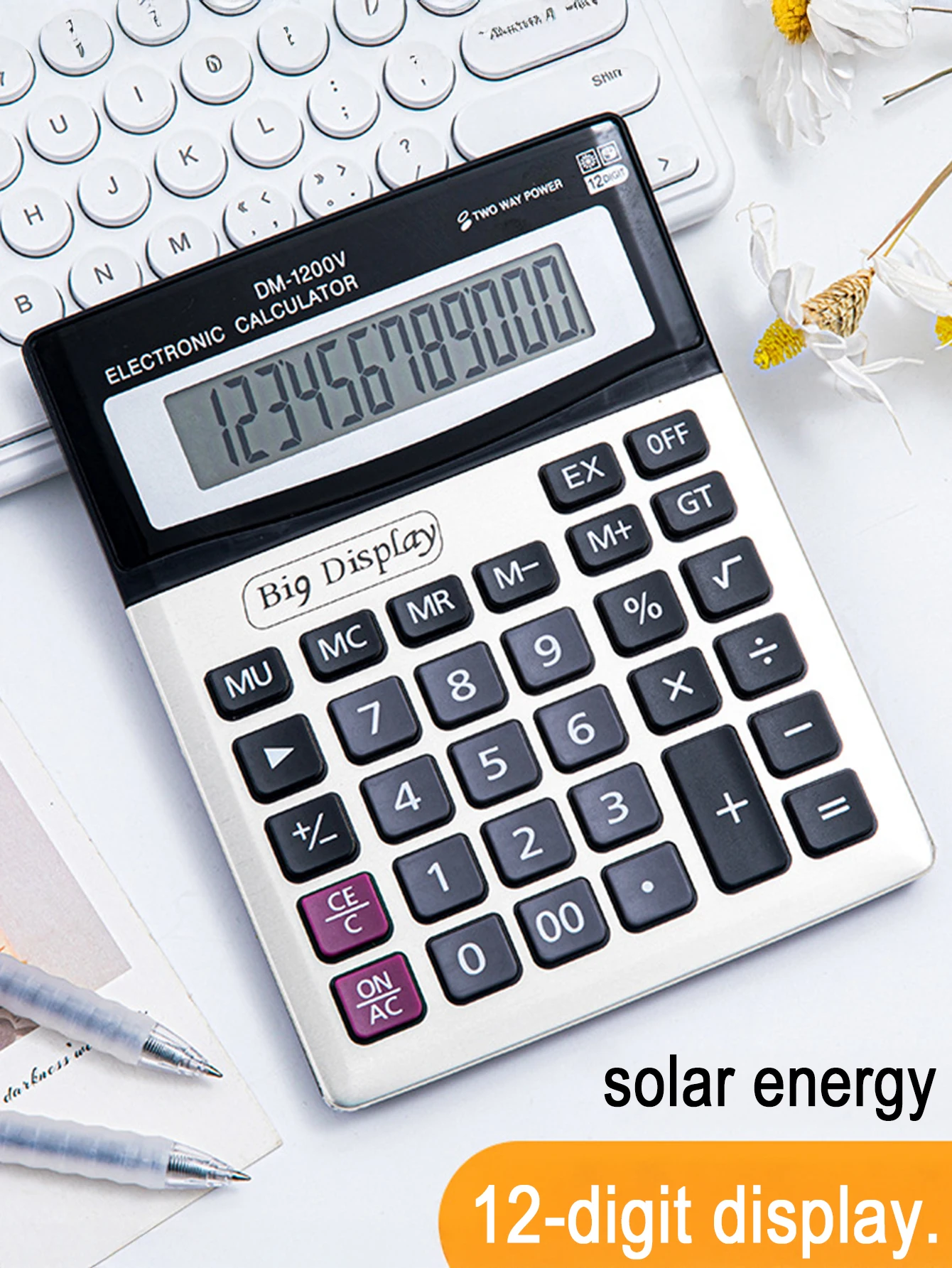 

12-Digit Financial Calculator with Large Screen And Buttons Aluminum Surface Metal Desktop Office Financial Computing Tool