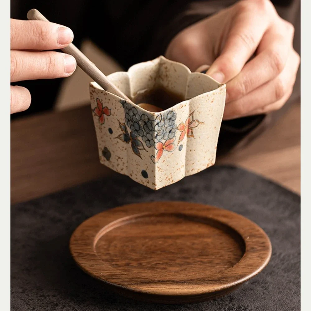 76ML Blue and White Flint Red Creative Coffee Cup Gold-painted Hydrangea Square Cup Ceramic Tea Cup Coffee Mug with Gift Box
