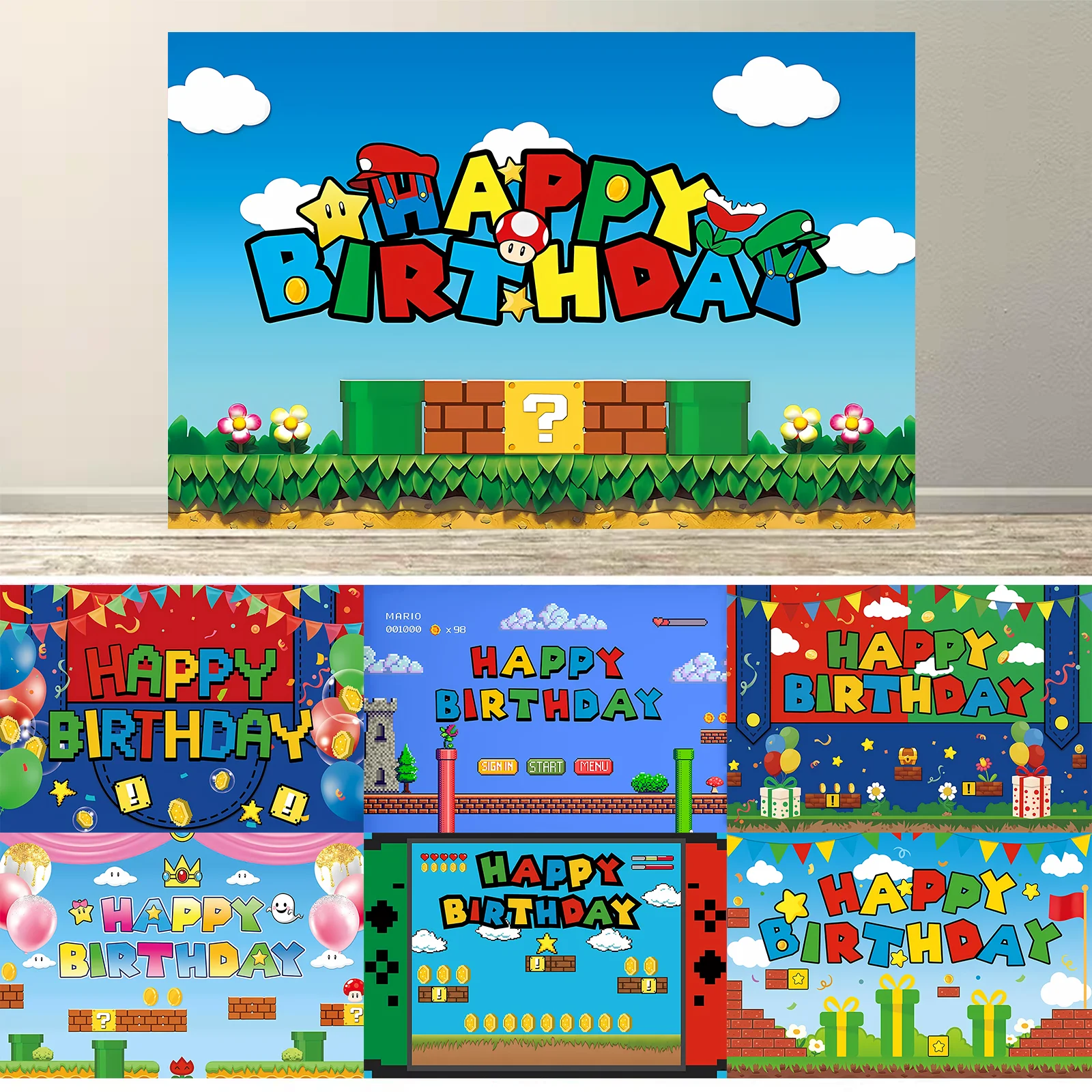 

Birthday Video Game Backdrop Super Brother Adventure Photography Background Cartoon Gold Coin Party Decorations Banner Props