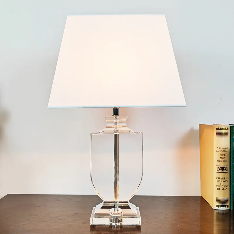 Nordic Luxury Clear Crystal Table Lamps Modern Minimalist Living Room Decor Bedroom Beside Light Fixture Study Book Lighting E27