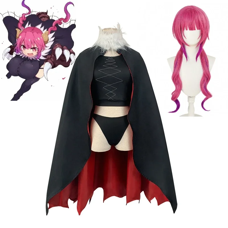 Anime Miss Kobayashi's Dragon Maid Iruru Cosplay 166 Suit Women Girls Cute Halloween Role Play Black Red Costume Wig Cloak Top