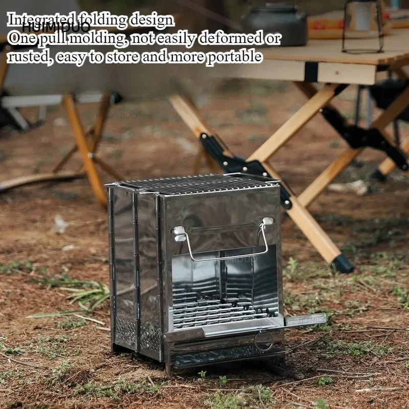 Outdoor ultra-light and portable folding stainless steel barbecue stove charcoal wood stove outdoor camping heating stove small