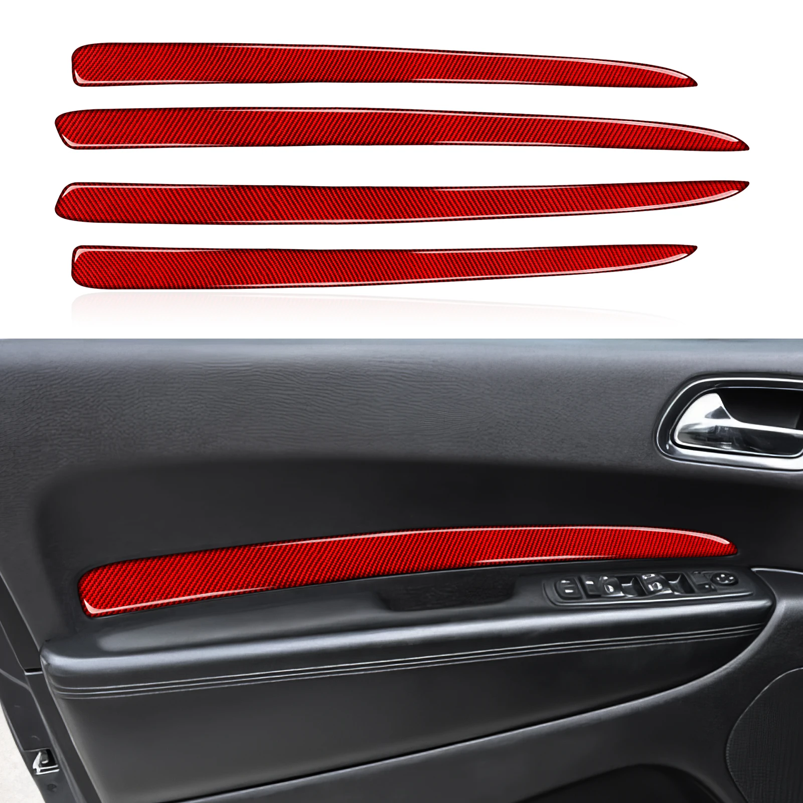 Red Soft Carbon Fiber Interior Sticker Set. Car Door Decorative Strips Panel. For Dodge Durango  (2011-2028) Trim Accessories.