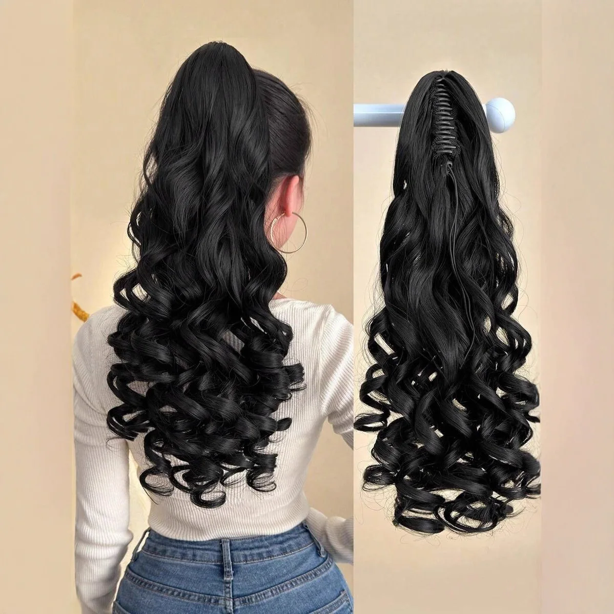 50cm180g Dreadlocks Afro Curly Ponytail Wig, Drawstring Curly Ponytail Hair Extension Ponytail Hair Bun
