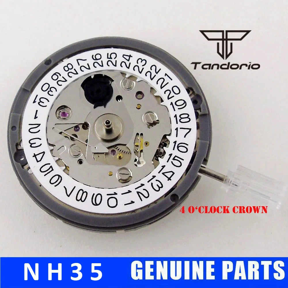 4 o\'clock Crown Genuine 24 Jewels NH35A Mechanical Automatic Watch Movement White Date Winding Stem High Accuracy Watch Parts