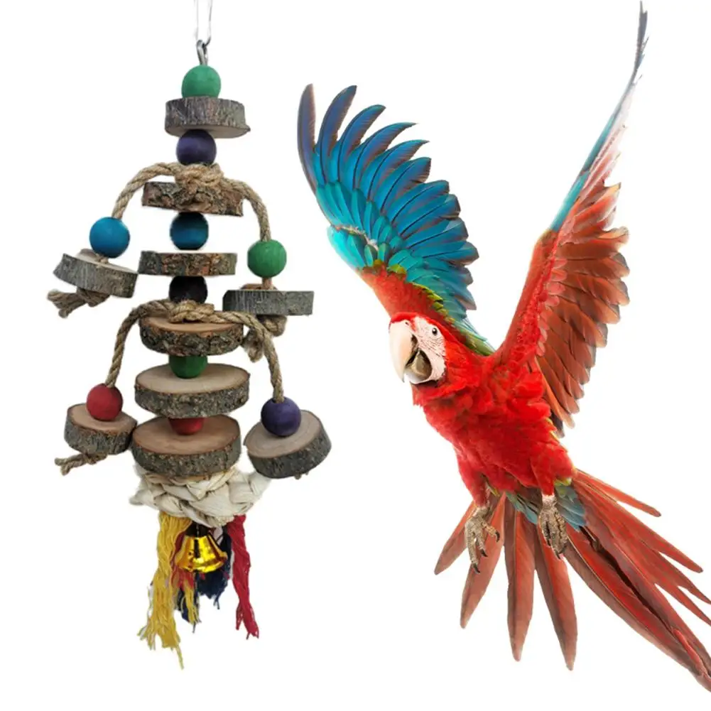 Parrot Natural Blocks Tearing Toys With Hook Colorful Wooden Beads Chew Toy For Small Medium Birds