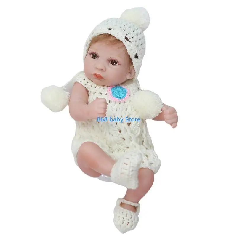 

29EE 26cm Mini Girl for Doll Brown Eyes White Pajamas Soft Vinyl Silicone Toddler Babies Accompany Toy