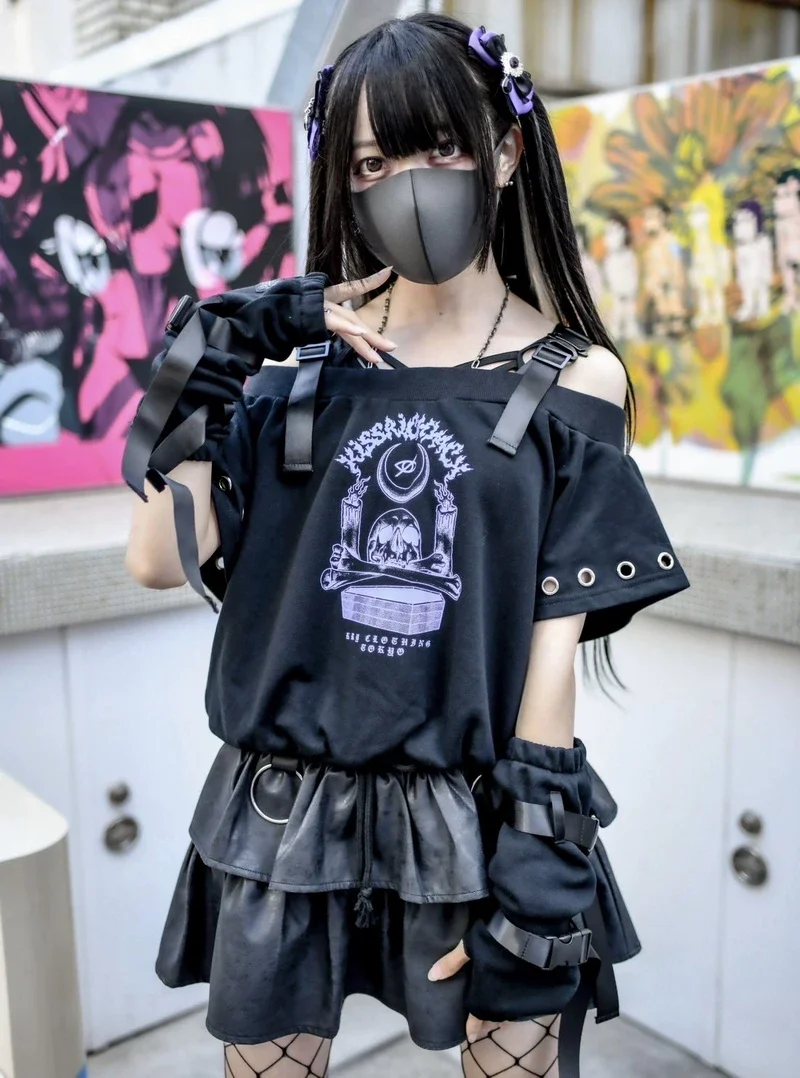 Y2k T-shirt for Summer Japanese Harajuku Short Sleeve Tees Subculture Mass-produced Printed Gothic Style Short Sleeved Top