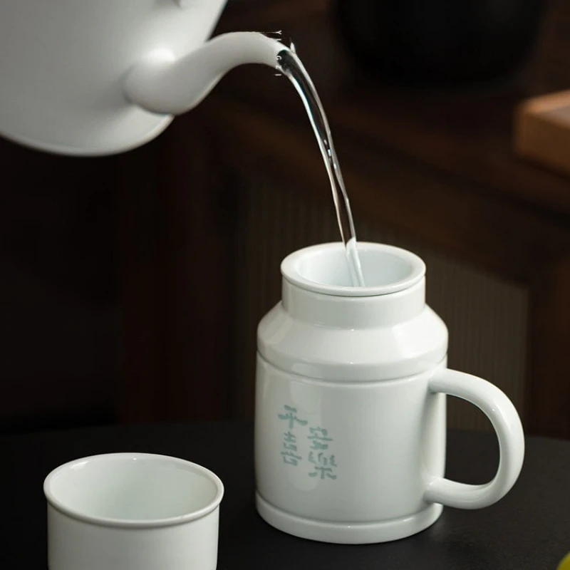 Ceramic Tea Mug with Infuser Strainer Lid Large Handle Insulated Heat Retention Cup for Office Home Use Durable Modern Design