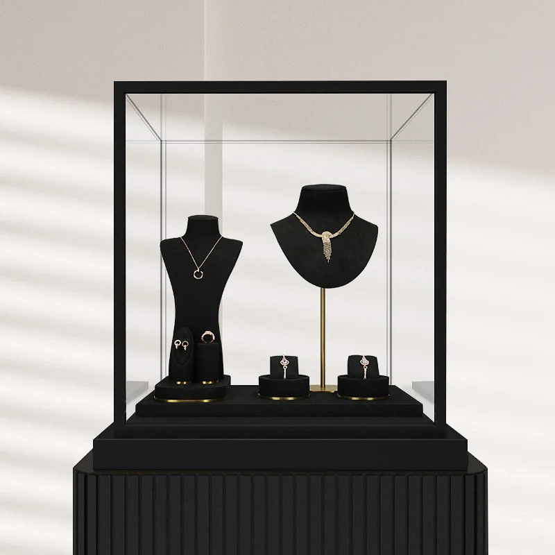 High-end window accessories display props black ultra-fiber necklace jewelry display shelf live jewelry display shelf