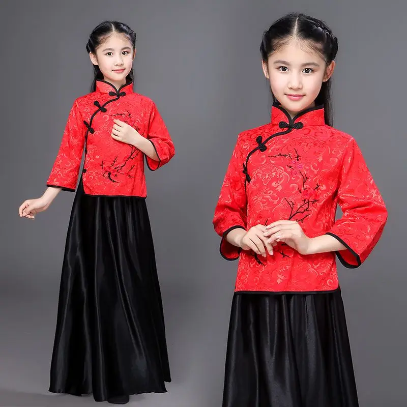 Girl Republic of China Children\'s Student Costume Performance Costume Zhongshan Costume Hanfu Traditional Chinese Garments