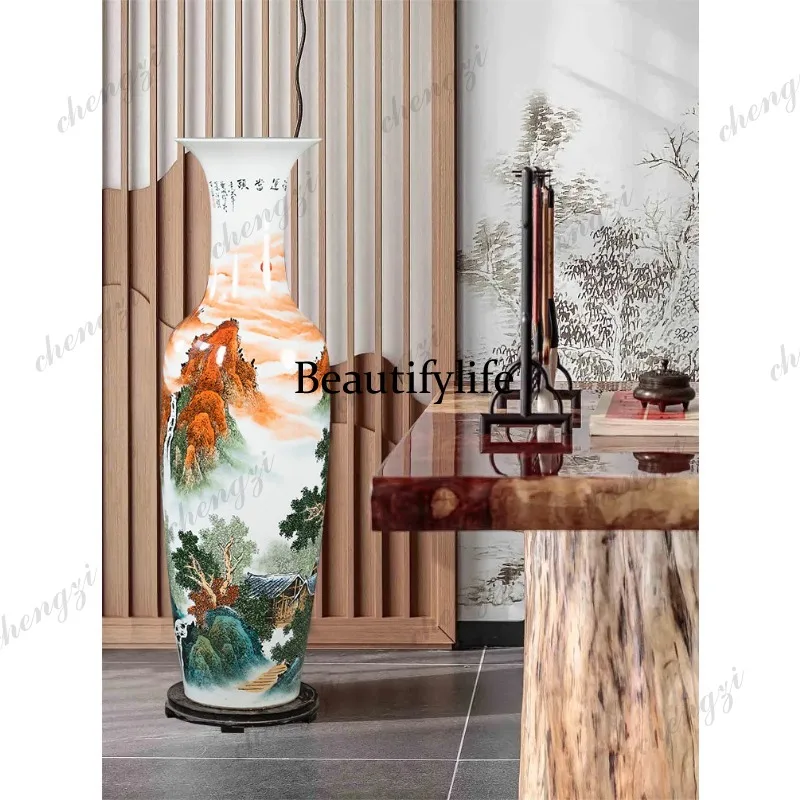Hand-painted ceramic large vase living room hotel decoration opening floor ornament gift