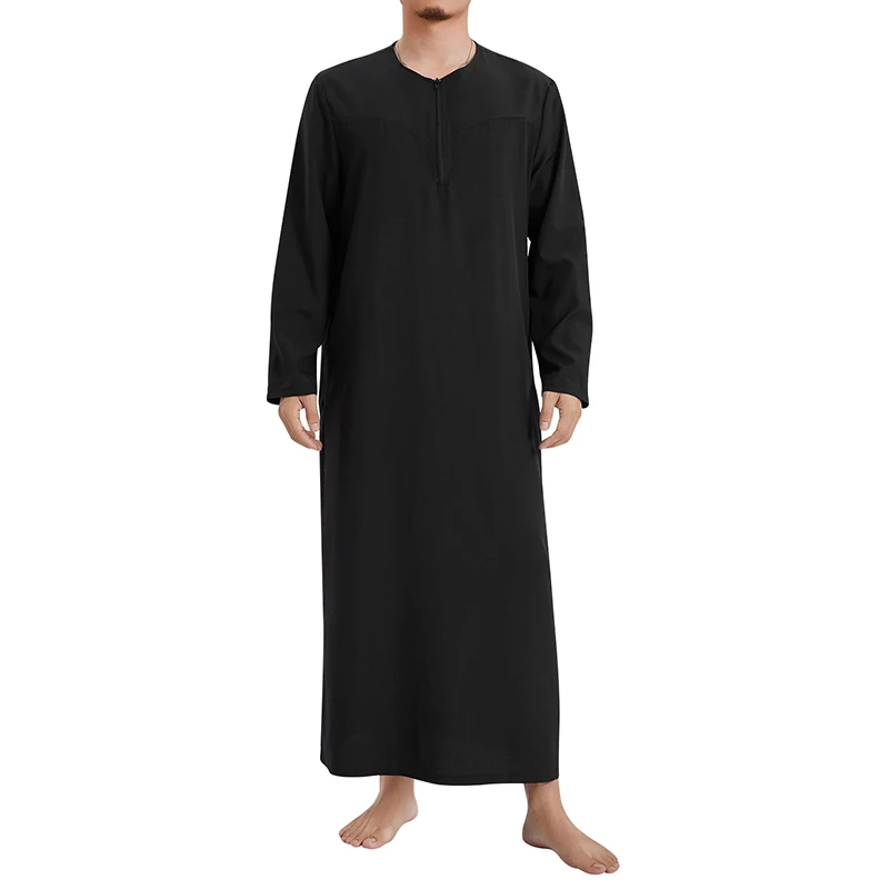 Men Kaftan Arabic Thobe Loose Solid Color Long Sleeve Nightshirt Nightgown Sleepwear Middle Eastern Clothing