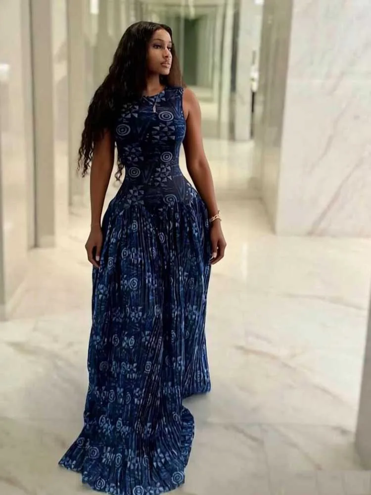 Sleeveless Dresses Woman High Waist Long Maxi Summer Dresses for Woman Royal Blue Casual Elegant Pleated Dress Sundresses - Image 3