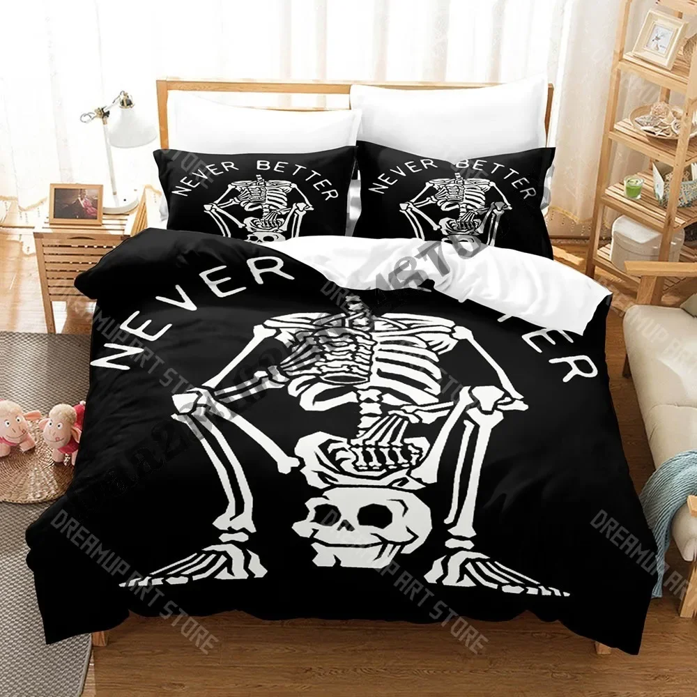 2026 3D Print Never Better Skeleton Bedding Set Single Twin Full Queen King Size Bed Set Adult Bedroom Duvetcover Sets Anime Bed